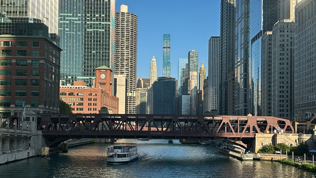 iconic Chicago River and surrounding buildings